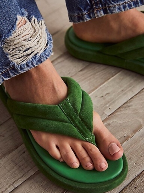 Free People Shoes - Free People Green Suede Padded V-strap Sandals